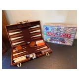 Vintage Backgammon Game Set Brown Case w Dice Cups Checkers Rules