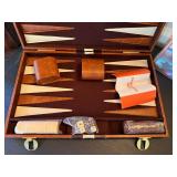Vintage Backgammon Game Set Brown Case w Dice Cups Checkers Rules