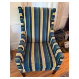 Striped Wingback Accent Chair Nailhead Trim High Back Good Cond