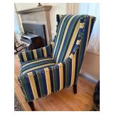 Striped Wingback Accent Chair Nailhead Trim High Back Good Cond
