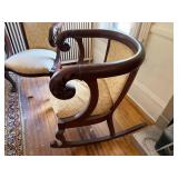 Classical Style Carved Wood Armchair & Rocker Pair Upholstered