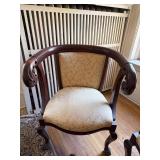 Classical Style Carved Wood Armchair & Rocker Pair Upholstered