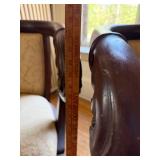 Classical Style Carved Wood Armchair & Rocker Pair Upholstered