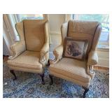 Pair Vintage Wingback Armchairs Queen Anne Legs Upholstery Project