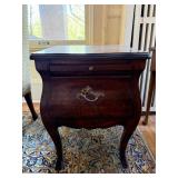 French Provincial Bombe Wood Nightstand End Table 16in Top Good