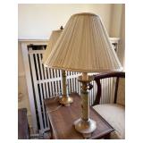 Pair Vintage Asian Style Floral Brass Tone Table Lamps w Shades 28in