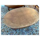 Vintage Oval Coffee Table w Glass Top Carved Queen Anne Legs Fair