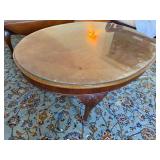 Vintage Oval Coffee Table w Glass Top Carved Queen Anne Legs Fair