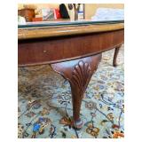 Vintage Oval Coffee Table w Glass Top Carved Queen Anne Legs Fair