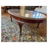 Vintage Oval Coffee Table w Glass Top Carved Queen Anne Legs Fair