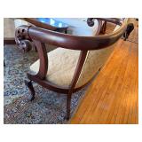 Empire Style Carved Wood Upholstered Settee Bench Scroll Arms