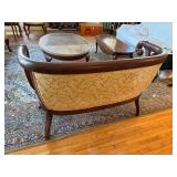 Empire Style Carved Wood Upholstered Settee Bench Scroll Arms