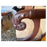 Empire Style Carved Wood Upholstered Settee Bench Scroll Arms
