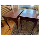 Pair Queen Anne Style Mahogany Finish End Tables w Drawer 18x28 Fair