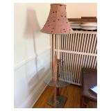 Vintage Brass Tone Floor Lamp w Glass Table Pink Embroidered Shade