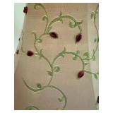 Vintage Brass Tone Floor Lamp w Glass Table Pink Embroidered Shade