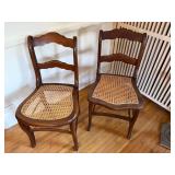 Vintage Ladder Back Cane Seat Side Chairs Pair Wood Country Style Good