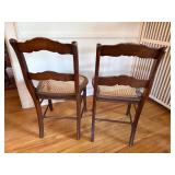 Vintage Ladder Back Cane Seat Side Chairs Pair Wood Country Style Good