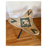 Vintage African Style Tripod Stool Hide Seat Elephant Motif Chair
