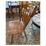 Vintage Windsor Style Wood Side Chair Pierced Back Plank Seat Worn