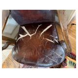 Antique Leather Upholstered Armchair Nailhead Trim Wood Frame Repair