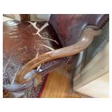 Antique Leather Upholstered Armchair Nailhead Trim Wood Frame Repair