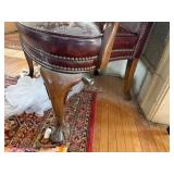 Antique Leather Upholstered Armchair Nailhead Trim Wood Frame Repair