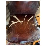Antique Leather Upholstered Armchair Nailhead Trim Wood Frame Repair