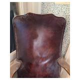Antique Leather Upholstered Armchair Nailhead Trim Wood Frame Repair
