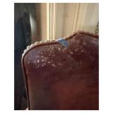 Antique Leather Upholstered Armchair Nailhead Trim Wood Frame Repair