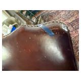 Antique Leather Upholstered Armchair Nailhead Trim Wood Frame Repair