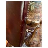 Antique Leather Upholstered Armchair Nailhead Trim Wood Frame Repair