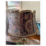 Vintage Brass Tone Floor Lamp w Glass Table Paisley Shade Pull Chain