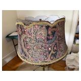 Vintage Brass Tone Floor Lamp w Glass Table Paisley Shade Pull Chain