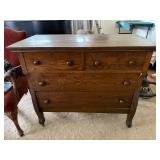 Antique Oak 4 Drawer Dresser Chest Serpentine Sides 35in Tall