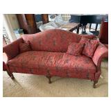 Camelback Sofa & Wingback Chair Set Red Floral Upholstery Good