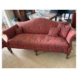Camelback Sofa & Wingback Chair Set Red Floral Upholstery Good