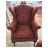 Camelback Sofa & Wingback Chair Set Red Floral Upholstery Good