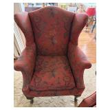 Camelback Sofa & Wingback Chair Set Red Floral Upholstery Good