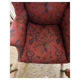Camelback Sofa & Wingback Chair Set Red Floral Upholstery Good