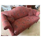 Camelback Sofa & Wingback Chair Set Red Floral Upholstery Good