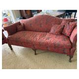 Camelback Sofa & Wingback Chair Set Red Floral Upholstery Good