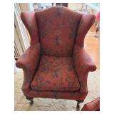 Camelback Sofa & Wingback Chair Set Red Floral Upholstery Good