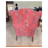 Camelback Sofa & Wingback Chair Set Red Floral Upholstery Good