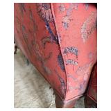Camelback Sofa & Wingback Chair Set Red Floral Upholstery Good