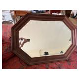 Vintage Octagonal Wood Framed Wall Mirror 41 x 29 Traditional