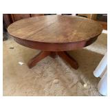 Vintage Round Wood Pedestal Coffee Table 42 in Rustic Finish Good
