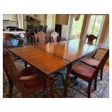 Vintage Jacobean Revival Dining Table Set 6 Chairs 2 Self-Storing Leaves