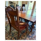 Vintage Jacobean Revival Dining Table Set 6 Chairs 2 Self-Storing Leaves