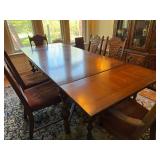 Vintage Jacobean Revival Dining Table Set 6 Chairs 2 Self-Storing Leaves